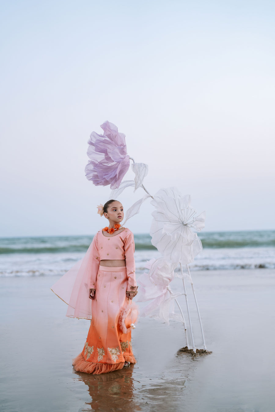 Clementine Ombré & Gold Luxury Sparkle Lengha w PomPom Blouse