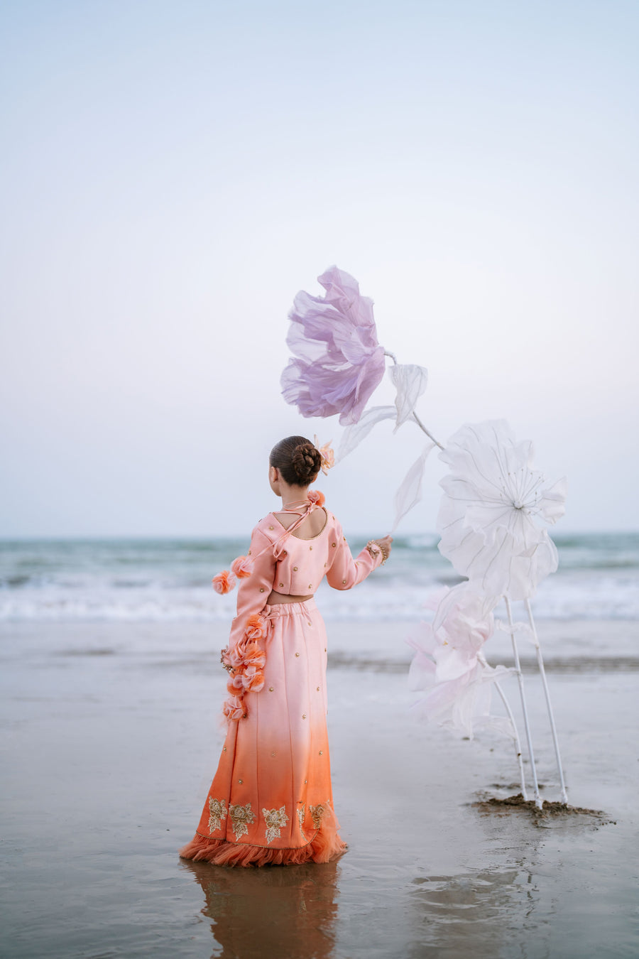 Clementine Ombré & Gold Luxury Sparkle Lengha w PomPom Blouse