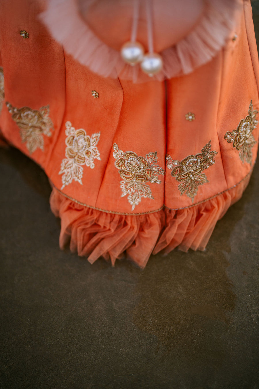 Clementine Ombré & Gold Luxury Sparkle Lengha w PomPom Blouse