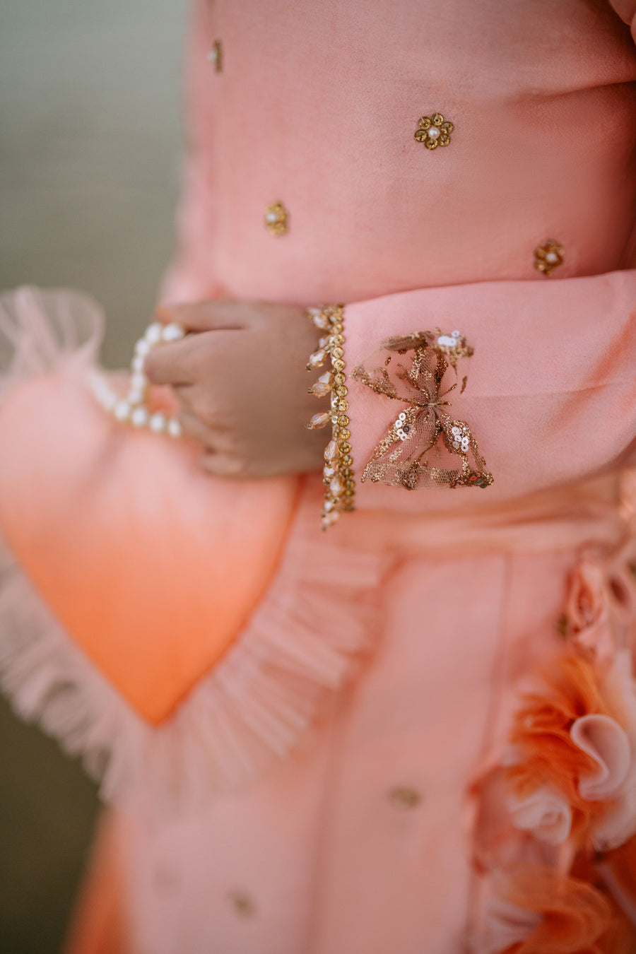 Clementine Ombré & Gold Luxury Sparkle Lengha w PomPom Blouse