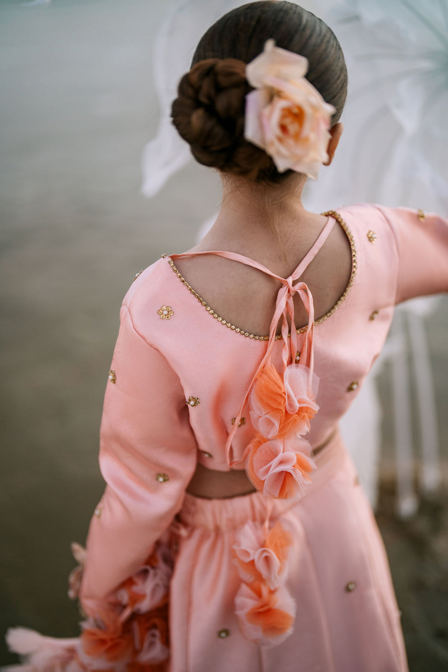 Clementine Ombré & Gold Luxury Sparkle Lengha w PomPom Blouse