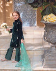 ISABELLA – Bottle Green Kamiz & Frill Pant Set