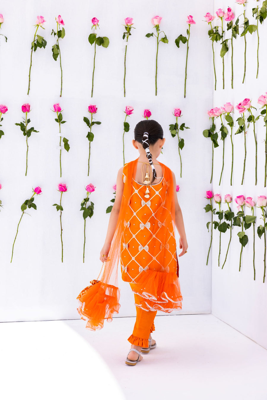 Emira 3D Bow Kamiz & Pant - Orange Blossom