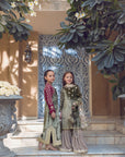 MIA Gown & Bolero - Sage & Kashmiri Chai Pink Velvet Set